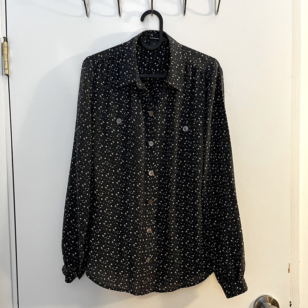 Club Monaco Silk Dark Floral Blouse